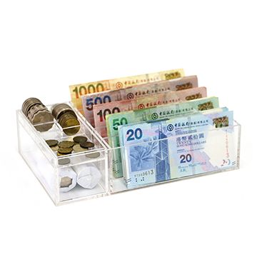 透明亞加力紙幣及硬幣存放分類架(1套2件)